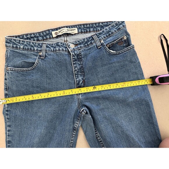 Vintage HARLEY DAVIDSON Denim Bootcut Cotton Stretch Blue Jeans Womens Size 12L - Picture 12 of 15